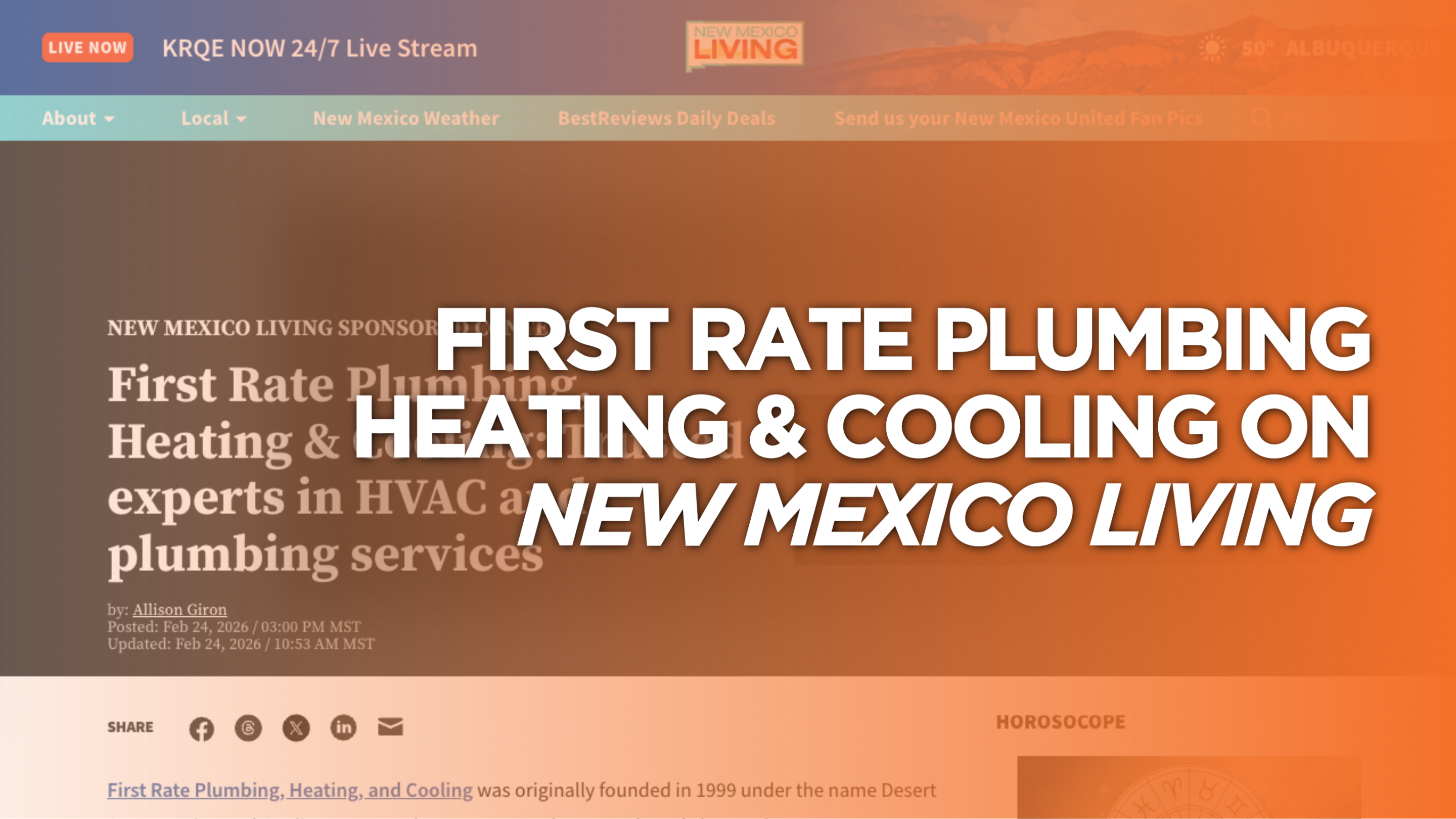 First Rate Plumbing Heating & Cooling on New Mexico Living